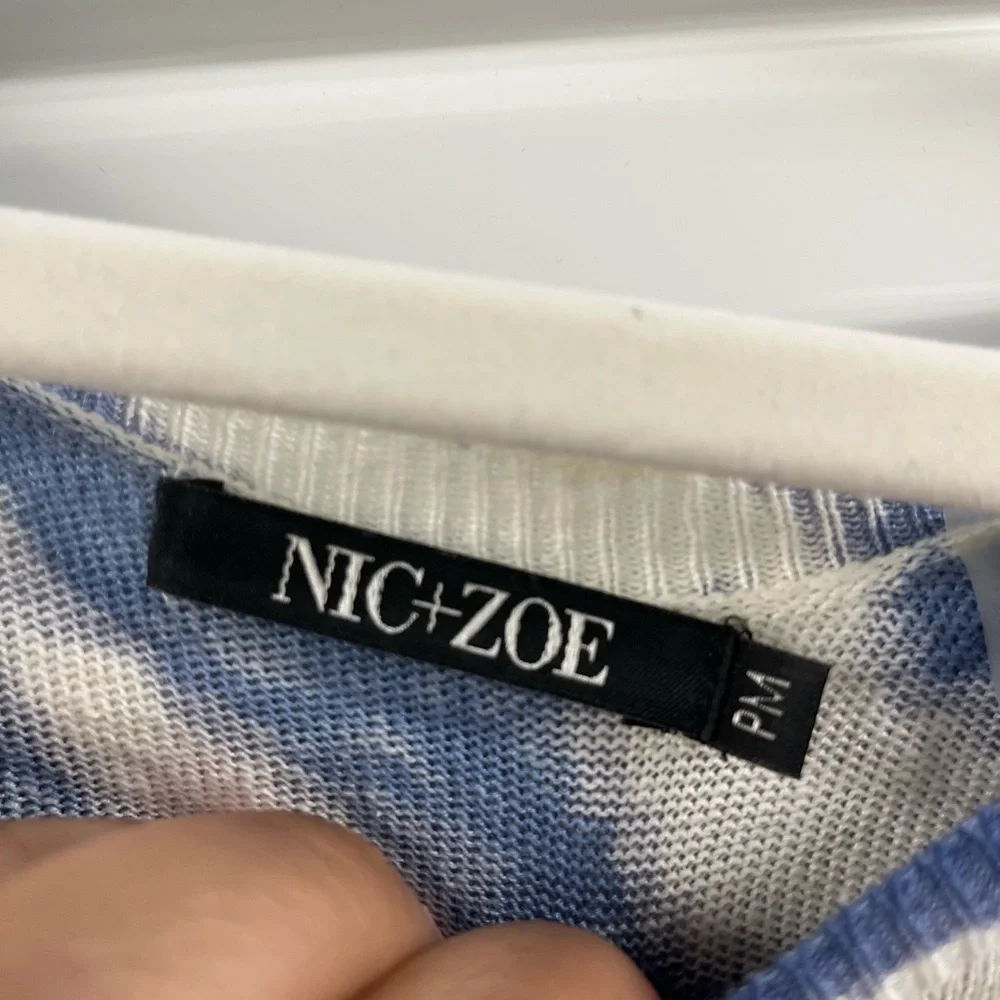 NIC+ZOE Blue and White Long Sleeve Faux Tie Front Lightweight Sweater Size PM